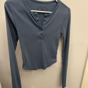BDG Slate Blue Long Sleeve Henley Top